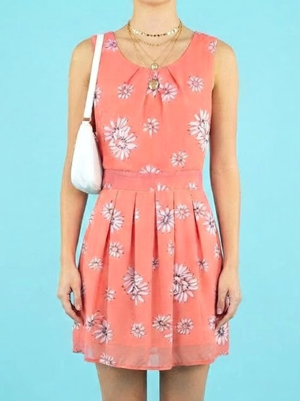 APRICOT Coral Pink Floral Sleeveless Mini Dress